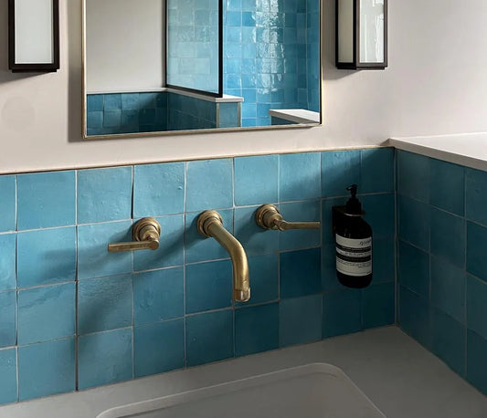 1 Square Foot Turquoise Zellige Tile Moroccan Tile Handmade Square Blue Fireplace Teal Backsplash Tiles Bathroom Zellij Blue Zellige Marocco