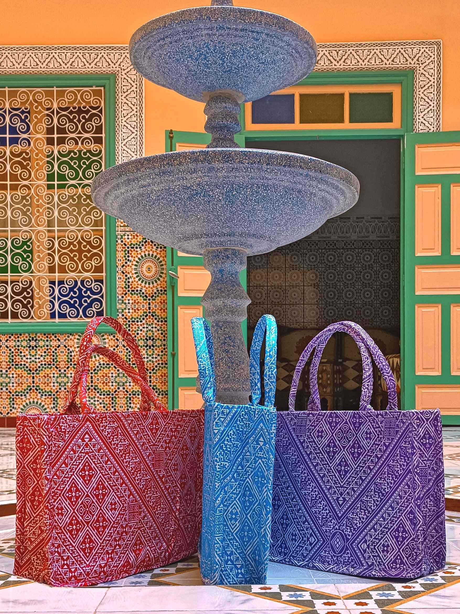 Handmade Wool Tote Bag with Moroccan Amazigh Patterns – Colorful Bags for Women, Weekender, Beach Bag