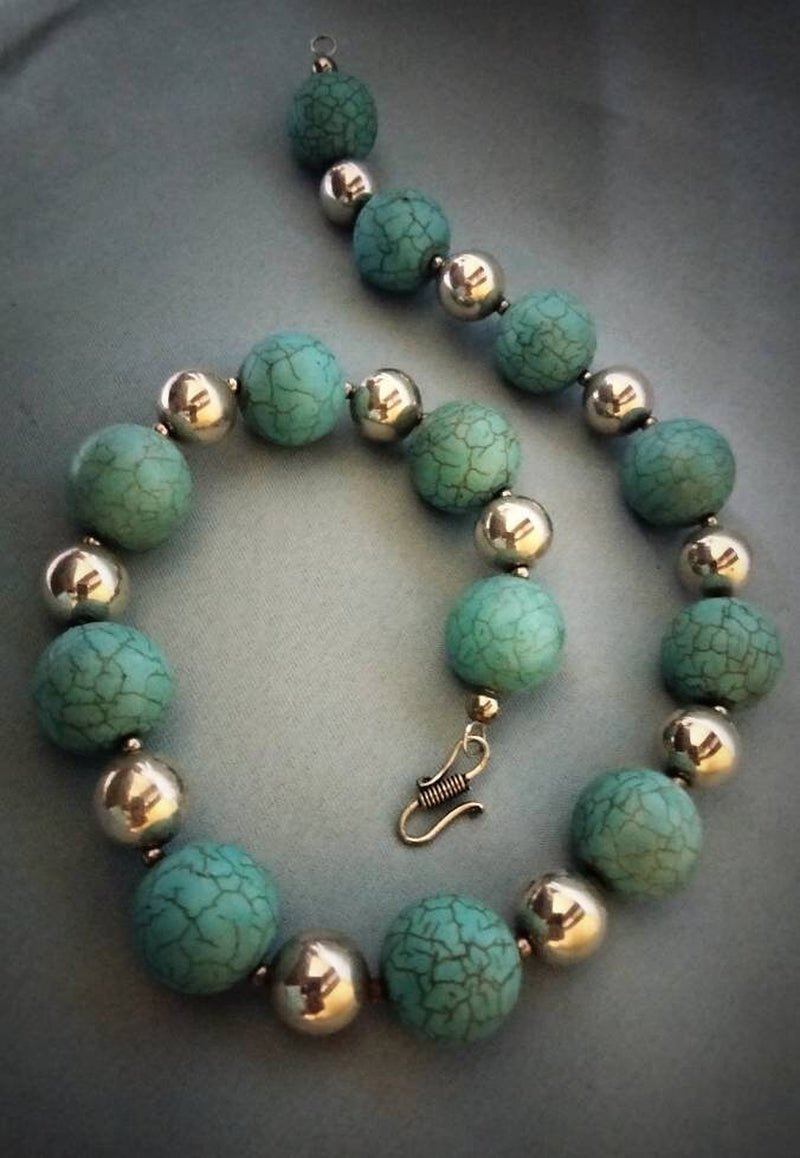 Morocco - Beautiful Classic Necklace in Sterling Silver Beads and Natural Turquoise Beads / Berber/Ethnic/Fantasy Necklace.