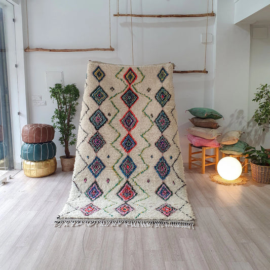 Handmade Wool Rug Moroccan Rug Azilal Rug Berber Area Rug Colorful Rug Hand Knotted Rug