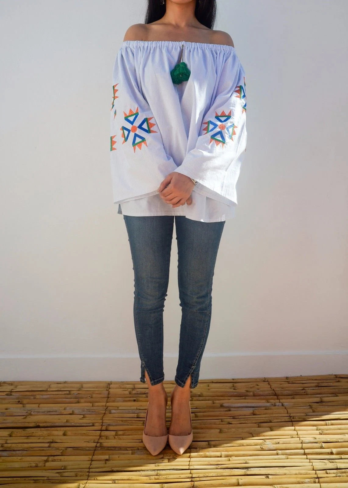 Vysyvanka Top Embroidered Moroccan off Shoulder Shirt Oversized Bohemian Top