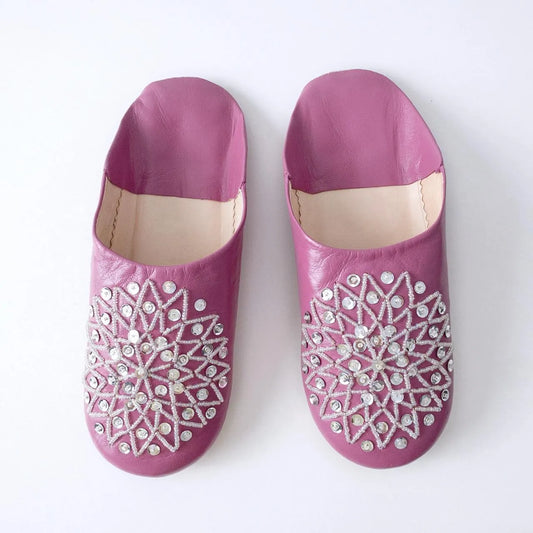 Traditional Handmade Moroccan Leather Babouche Slippers in Pink