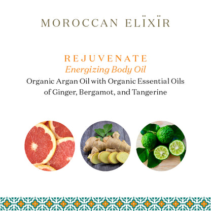 REJUVENATE Energizing Argan Body Oil Argan Oil with Ginger, Bergamot, Pink Grapefruit and Tangerine