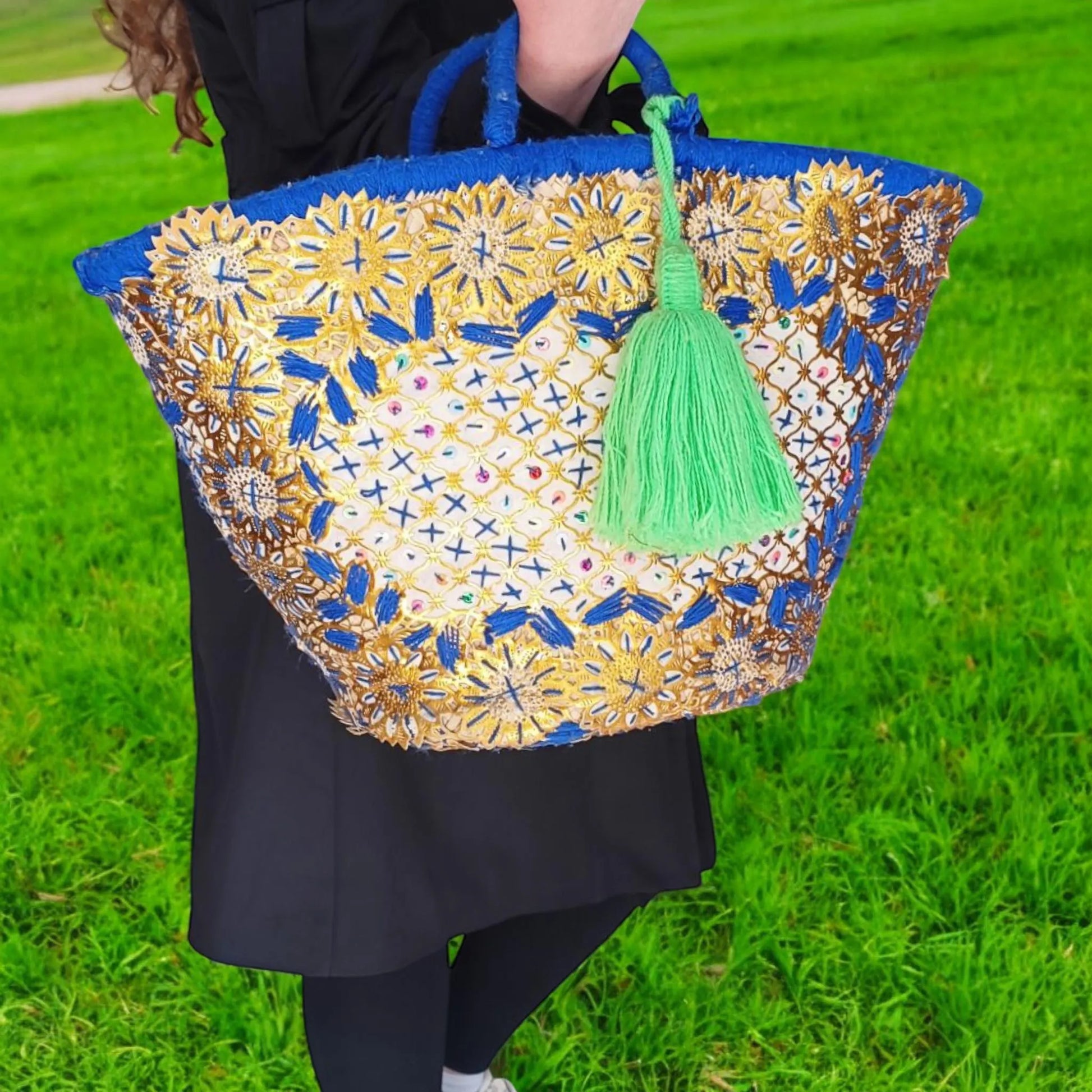 Colorful Moroccan Raffia Market Bag,Traditionlly Crafted Straw Basket