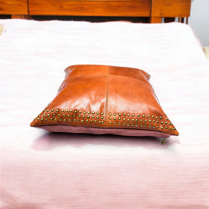 Leather Pillow Case. Genuine Lambskin Leather Pillow Cover. Sofa Cushion Case. Boho Decor. Brown Pillow Case. Square Leather Pillow Cover.
