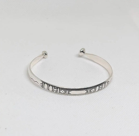 Tuareg Berber Silver Cuff Bracelet, Moroccan Silver Cuff Bangle Handmade Tribal Carved Boho Berber African Touareg Boho Gift Hyppy Sterling