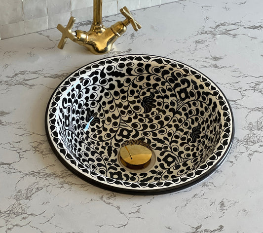 Bathroom Sink, Hand Painted Sink, Moroccan Handmade Vessel Sink, 14 Inch Sink Bowl, Flower Pattern Washbasin.