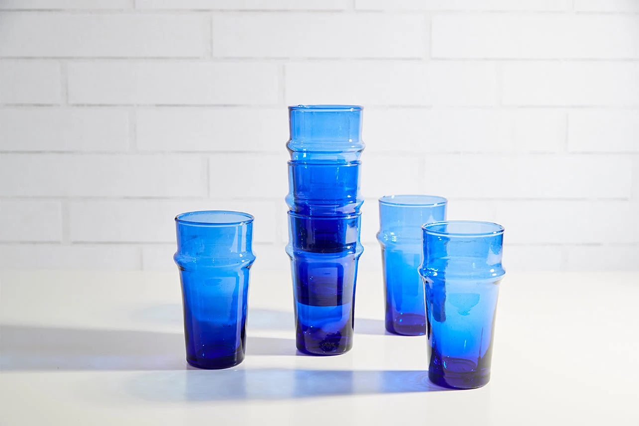 Colored Drinking Glasses Handmade Glassware Moroccan Beldi Drinking Glasses Tableware Recycled Glass Tumbler Highball Stacking Cups