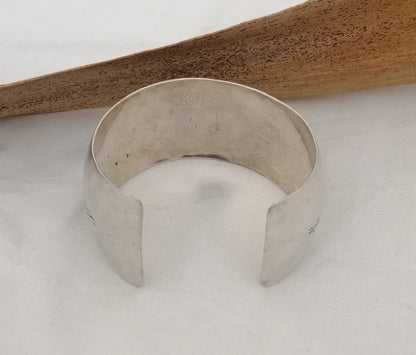 Berber Tuareg Silver Cuff with Khamsas, Hand of Fatima and Carving.