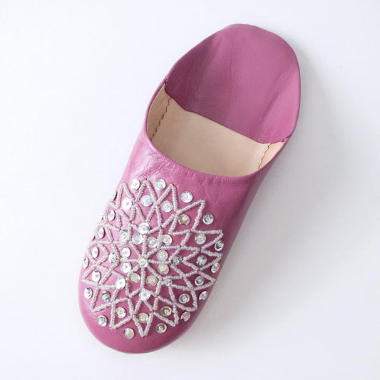 Traditional Handmade Moroccan Leather Babouche Slippers in Pink