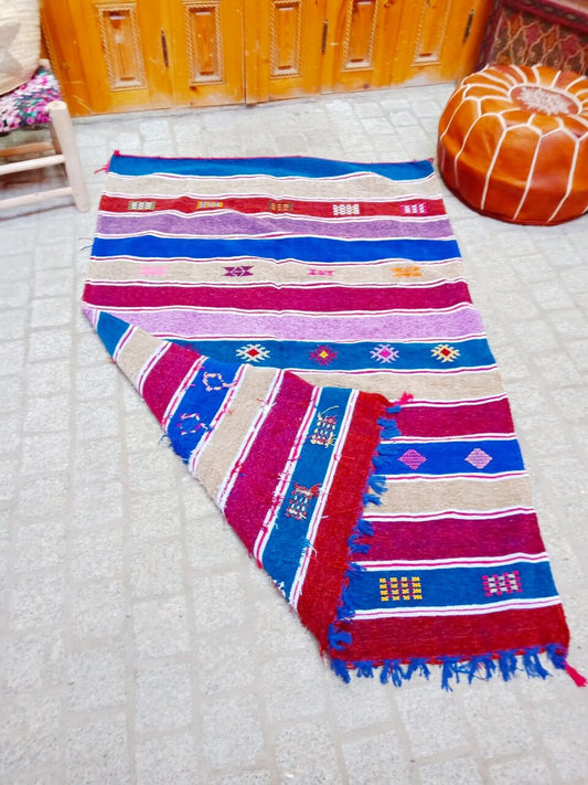Cactus Silk Rug 3×5 Ft, Moroccan Cactus Silk Kilim Handmade .Cactus Silk Rug ,Sabra Carpet Berber Authentic Azilal Area Rug. Colorful Rug