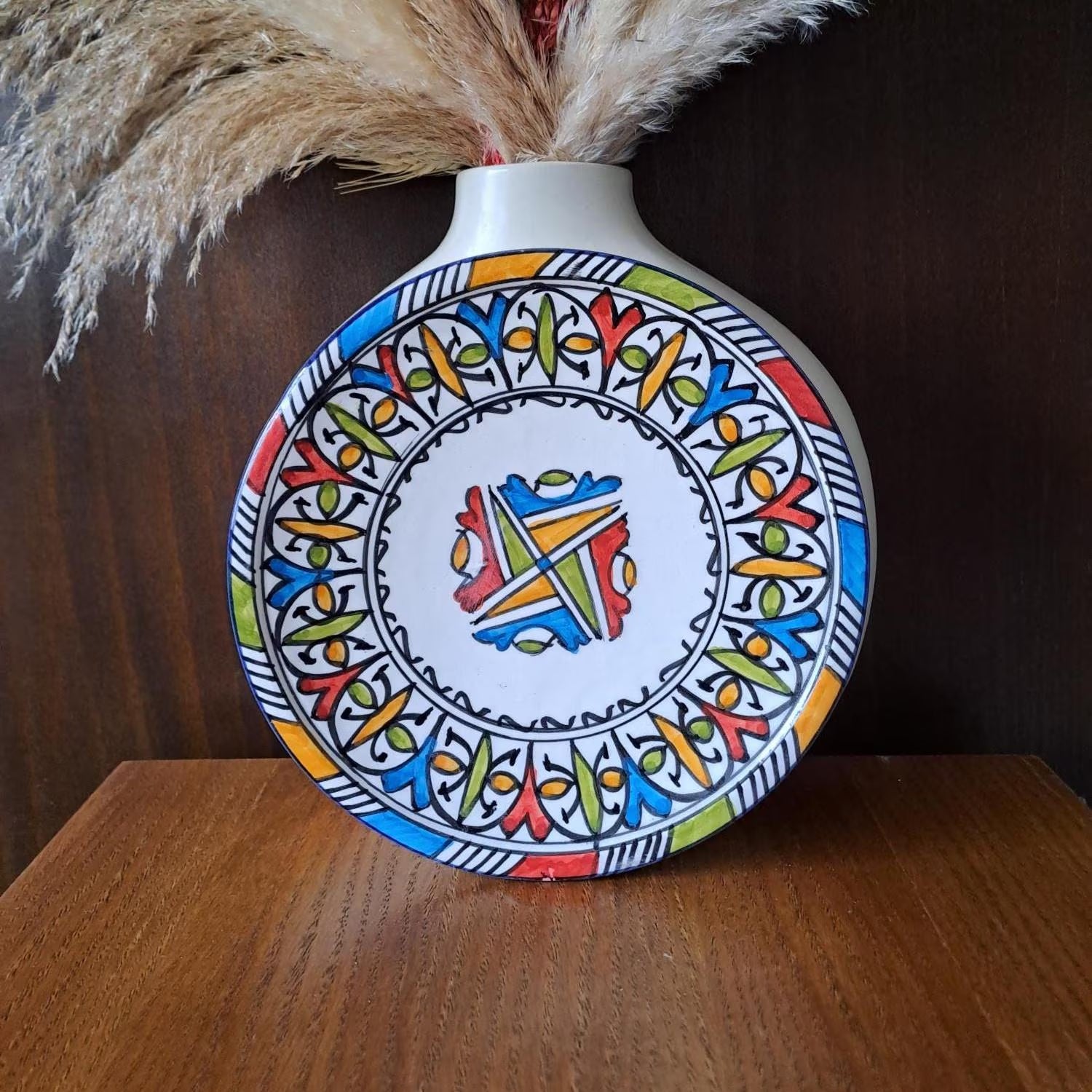 20Cm Colorful Moroccan Ceramic Plate – Hand-Painted Artisan Pottery – Bohemian Tableware or Wall Plate