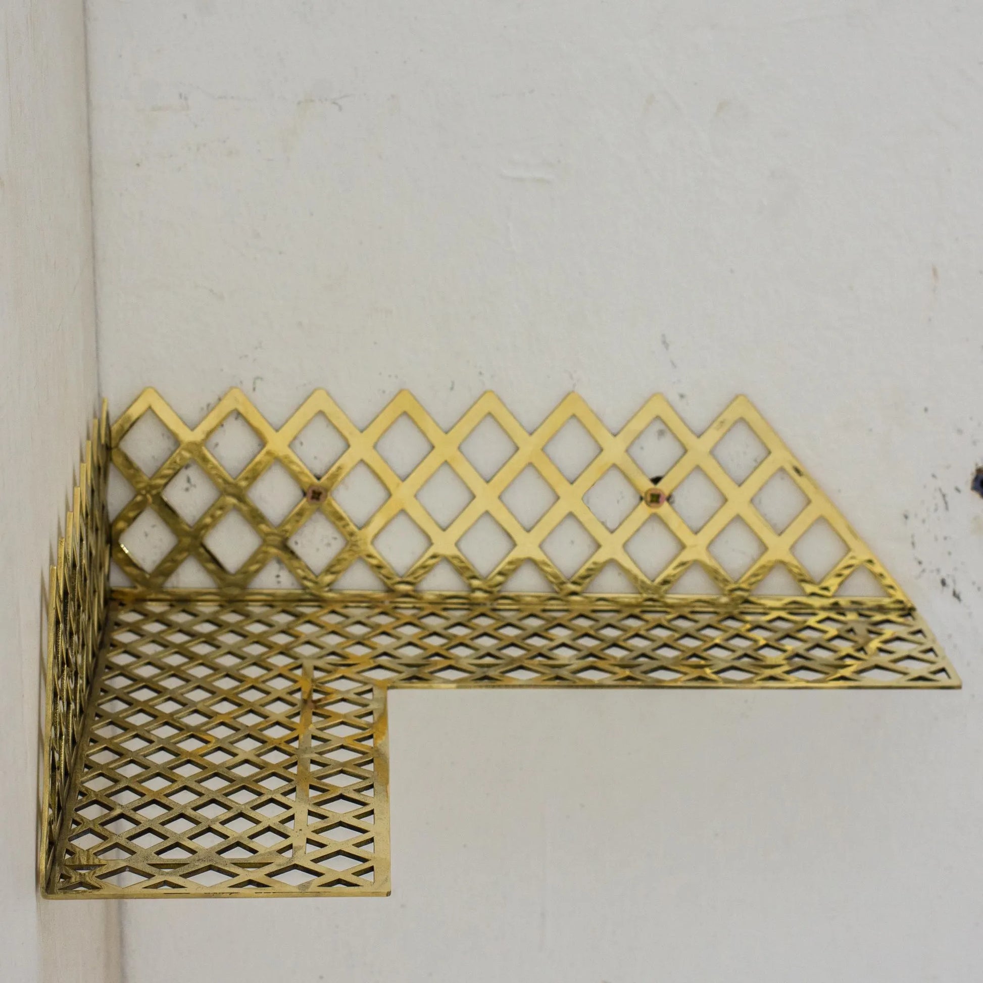 Unlacquered Brass Corner Shower Shelf Grid, Brass Floating Shower Caddy, Shower Draining Shelf, Corner Storage Shelf