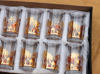 Moroccan Tea Glasses Set of 6 Gold Camel Palm Trees Drinking Glasses Drinkware Chai Glasses Tea Glasses Set Turkish Coffee Tea Glasses