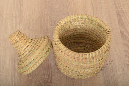 Panier En Paille Tressée Avec Couvercle - Panier Décoratif