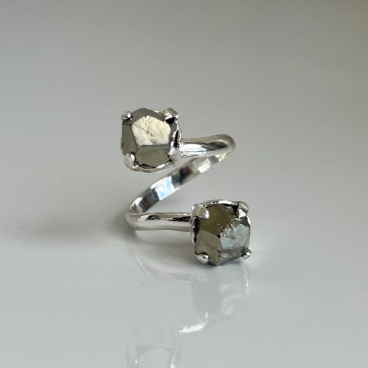Pyrite Silver Double Ring - Adjustable