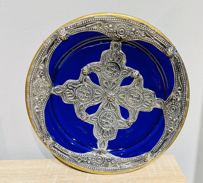 Ceramic Plates, Vintage Good Quality Bowl with Painted Ceramic and Metal, Moroccan Wall Art, Beautiful Handmade Ceramic Plates .