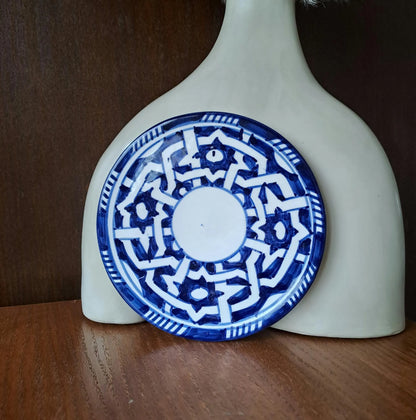 Small Moroccan Ceramic Plate 15Cm – Handmade Blue & White Pottery – Boho Kitchen Decor – Mini Wall Plate – Snack Dish