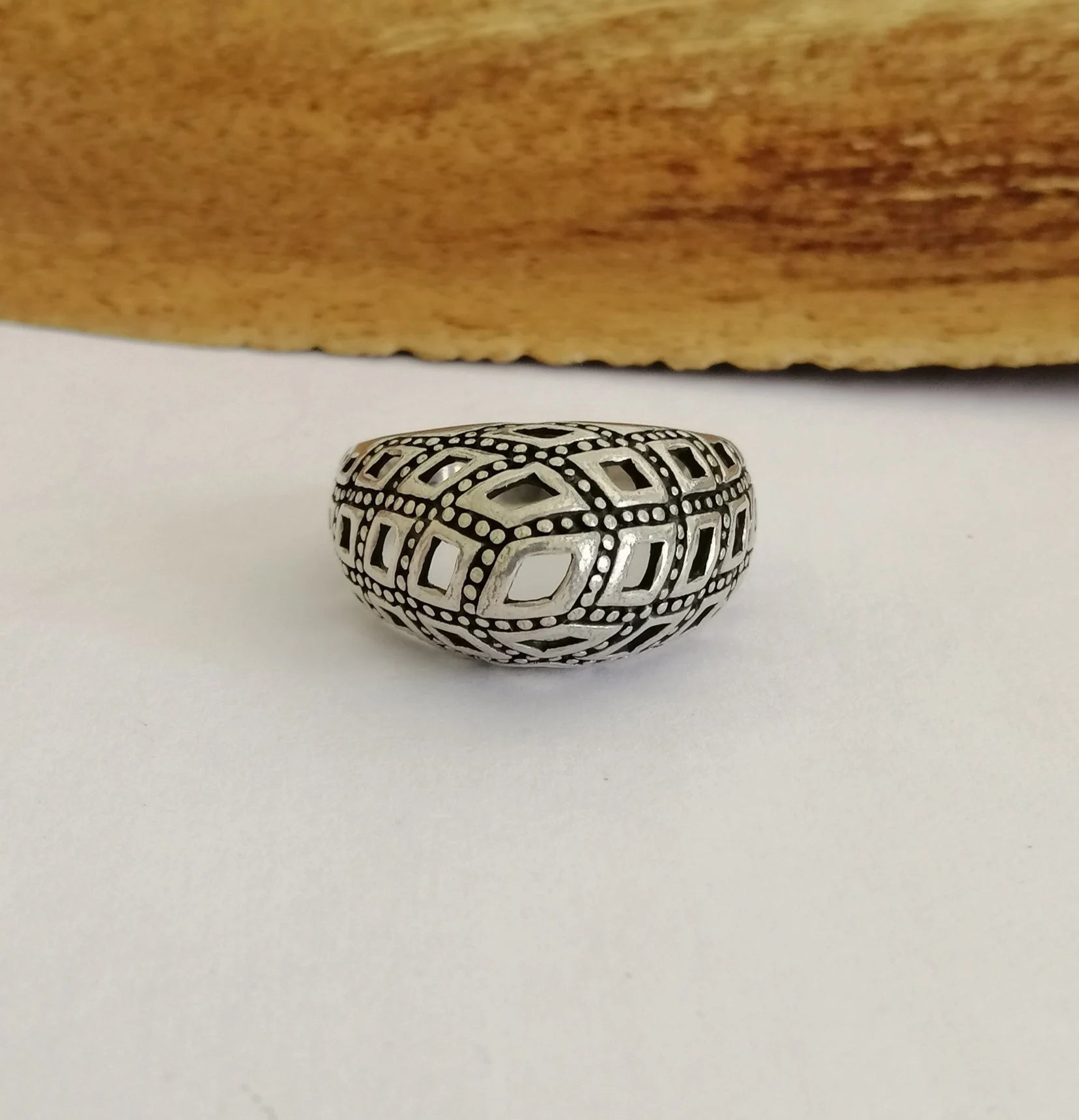 Domed Geometric Opencut Sterling Silver Statement Ring