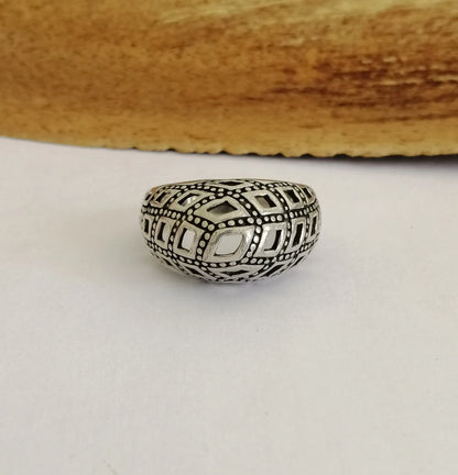 Domed Geometric Opencut Sterling Silver Statement Ring