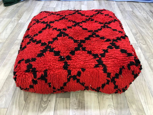 Vintage Moroccan Kilim Pouf Ottoman, Red Floor Cushion, Handcrafted Moroccan Pillow, Boho Chic Floor Pillow, Moroccan Kilim Pouf