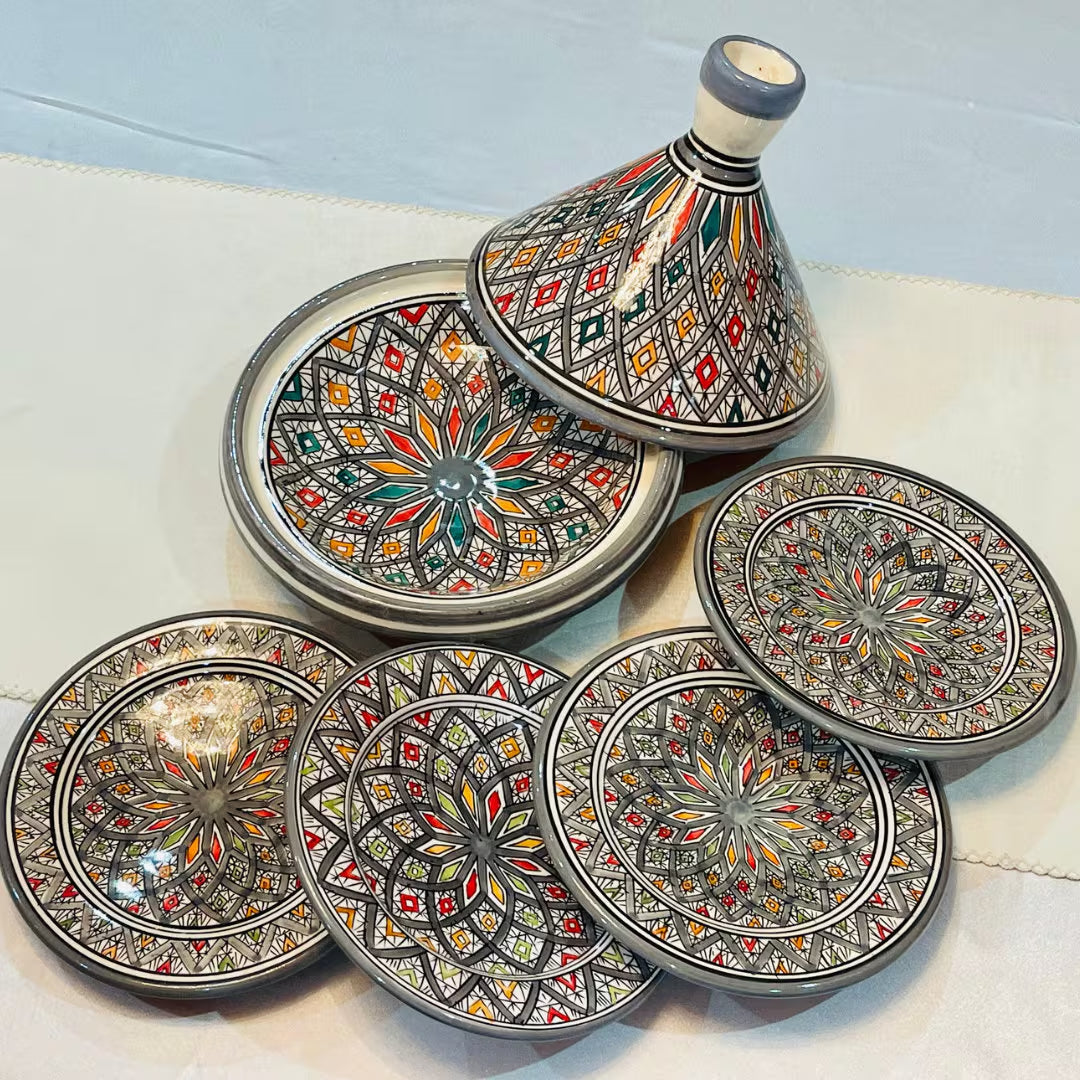 Set of Tagine and Plate Collection, Handmade Plates &Dining Essentials, Handcrafted Ceramic Tagine, Unique Plates, Tableware, Moroccan Flair