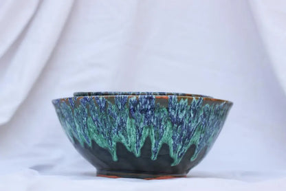 Green Ourika Ceramic Bowls Moroccan Handmade Bowls Nesting Bowl Set Drip Glaze Pottery Bowls Handpainted Ceramic Stoneware Crackle Glaze