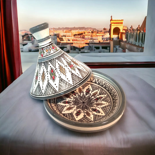 Handcrafted Ceramic Tagine Moroccan Elegance for Stylish Dining Vibrant Glazed Tagine Grey Tagine