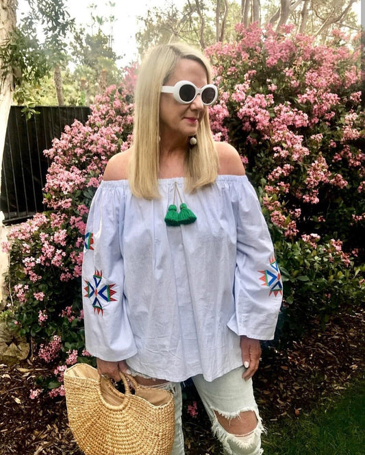 Vysyvanka Top Embroidered Moroccan off Shoulder Shirt Oversized Bohemian Top