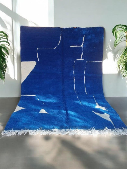 Blue Beni Ourain Rug | Moroccan Wool Rug | Handmade Berber Carpet | Taznakht Design | Moroccan Tassel Rug | Moroccan Rug