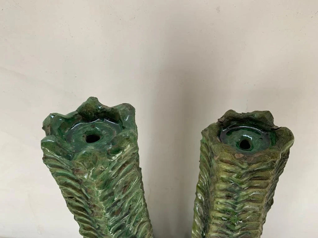 Natural Candle Holder, Green Candles Terracotta