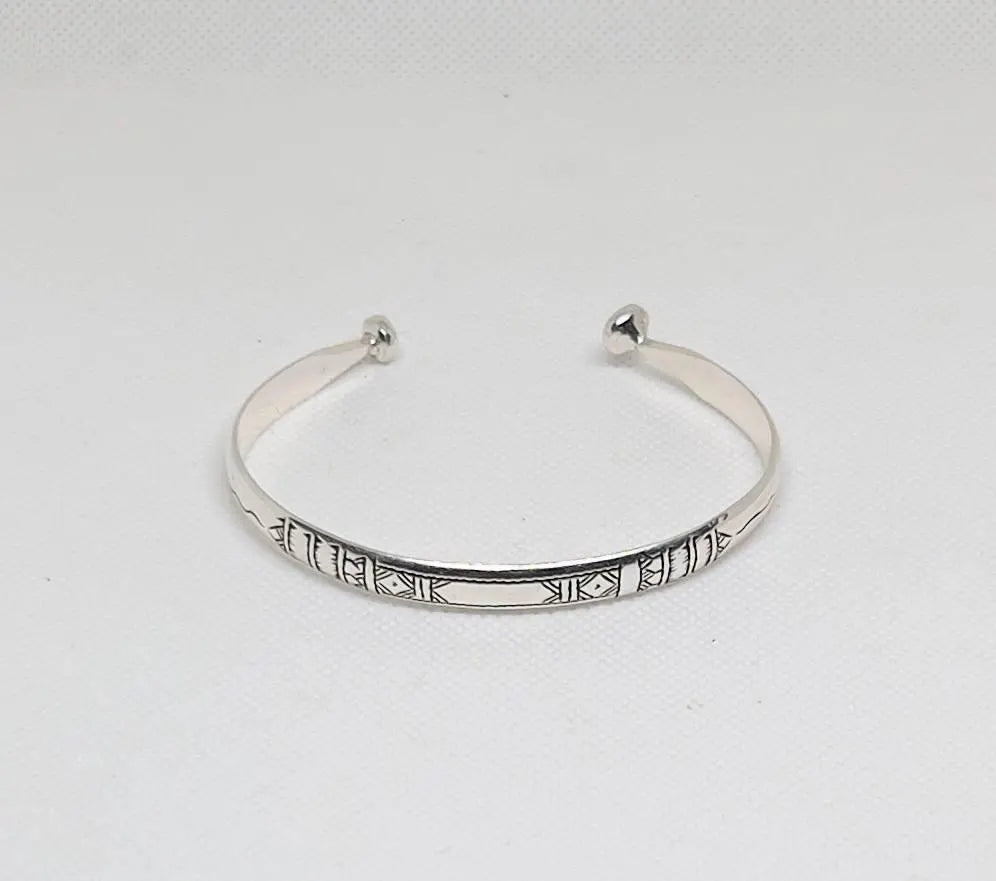 Tuareg Berber Silver Cuff Bracelet, Moroccan Silver Cuff Bangle Handmade Tribal Carved Boho Berber African Touareg Boho Gift Hyppy Sterling