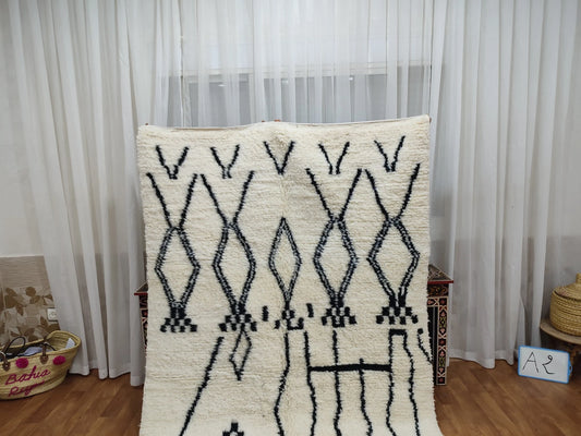 Beni Ouarain White Black Moroccan Rugs - Moroccan Beni Ourain Rug Style - Morrocan Rug Wool Berber Design - Handmade Rug - Berber Rugs Style