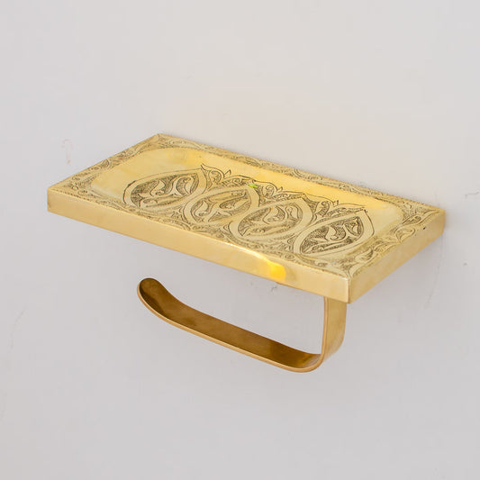 Unlacquered Brass Shelf with Hook, Brass Wall Mount Shelf, Brass Toilet Paper Holder