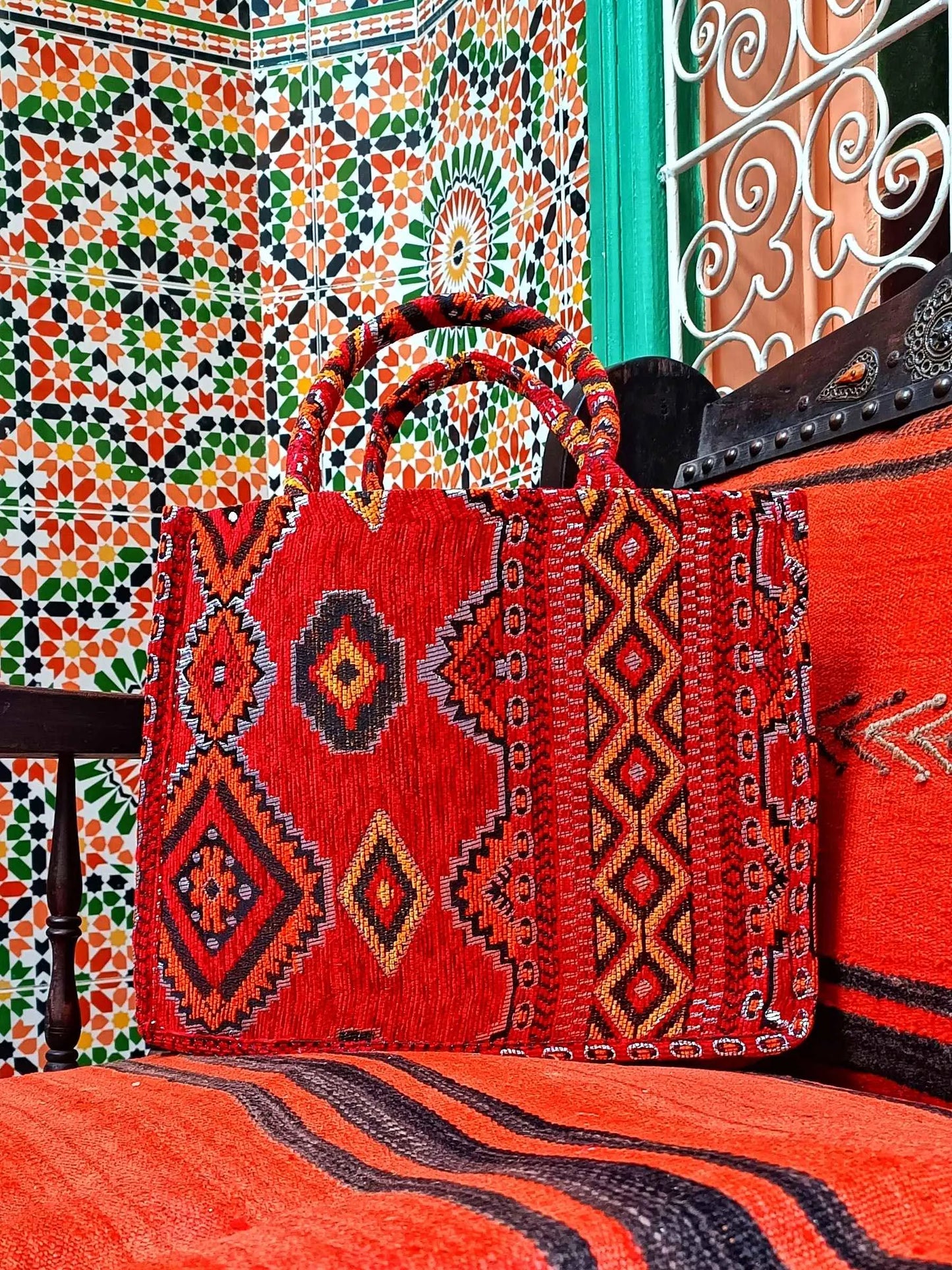 Embroidered Tote Bag - Unique Anniversary or Birthday Gift, Custom Makeup Bag, Moroccan-Inspired Suede Handbag