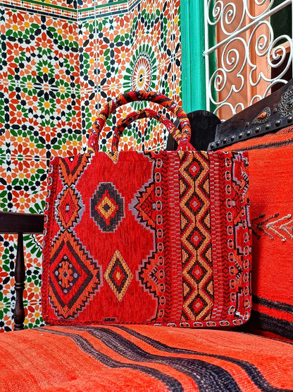 Embroidered Tote Bag - Unique Anniversary or Birthday Gift, Custom Makeup Bag, Moroccan-Inspired Suede Handbag