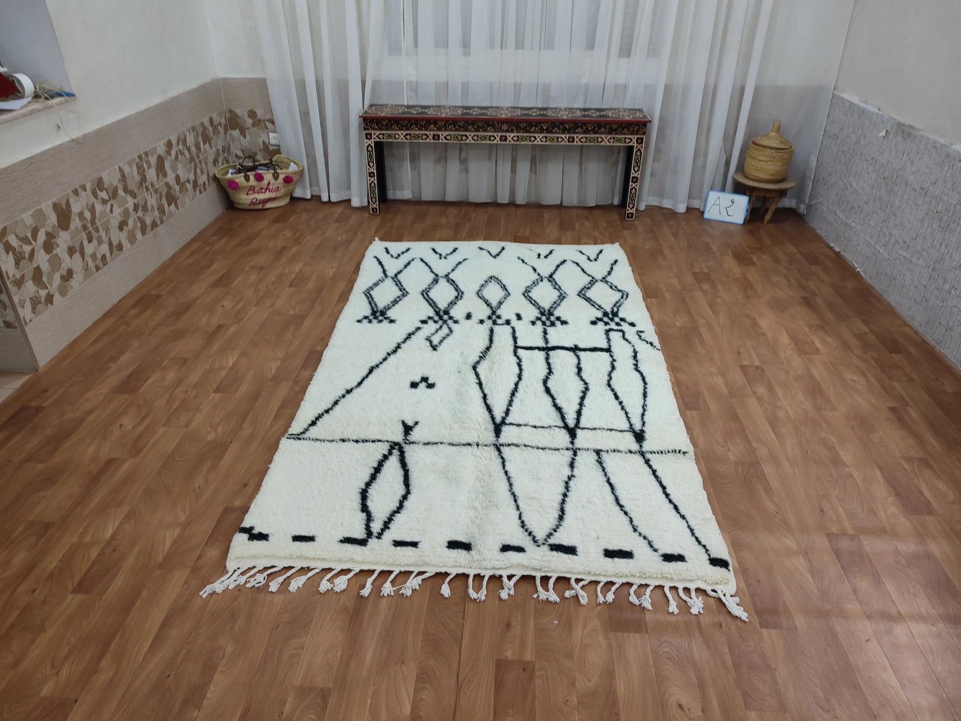 Beni Ouarain White Black Moroccan Rugs - Moroccan Beni Ourain Rug Style - Morrocan Rug Wool Berber Design - Handmade Rug - Berber Rugs Style