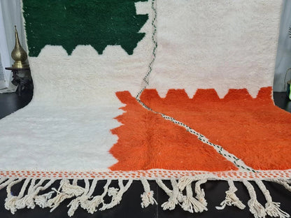 MOROCCAN HANDMADE Rug-Beni Ourain Rug-Sheep Wool Rug-Abstract Rug-White and Orange Rug-Azilal Rug- Handmade Berber Carpet-Moroccan Wool Rug.
