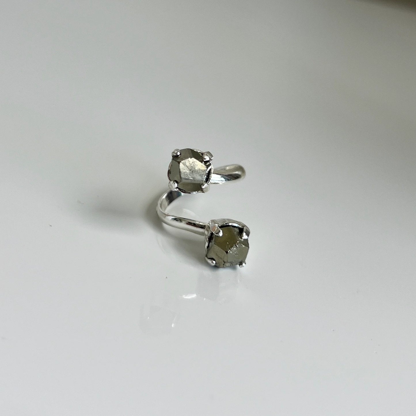 Pyrite Silver Double Ring - Adjustable