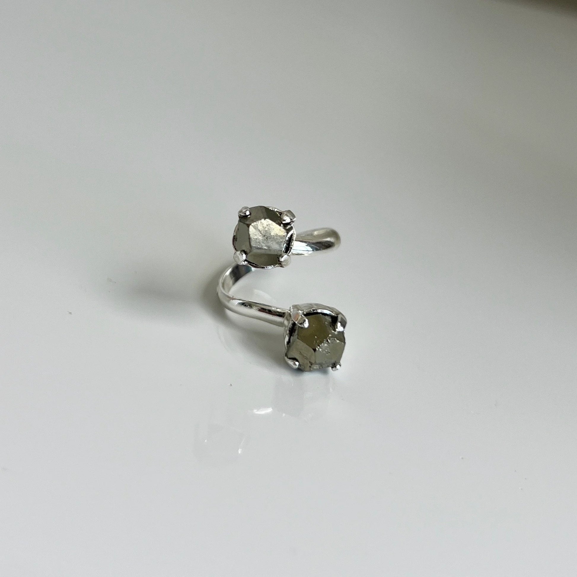 Pyrite Silver Double Ring - Adjustable