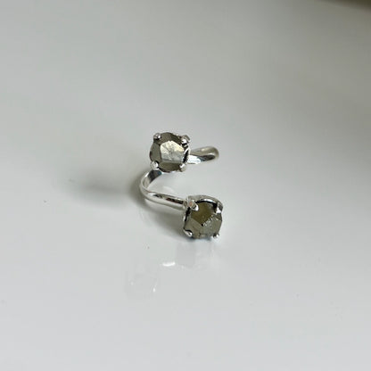 Pyrite Silver Double Ring - Adjustable
