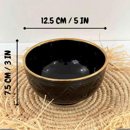 Set of 4 Handmade Ceramic Bowls with 14K Gold Edges - Moroccan Style Black Bowls.