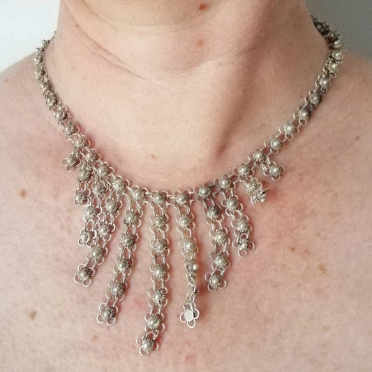 Delicate Berber Vintage Silver Waterfall Necklace
