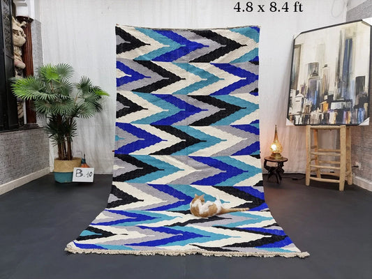 AMAZING KILIM RUG, Moroccan 4X8 Rug, Flatweave Rug, Blue Rug, Zigzag Rug, Dhurrie Rug, Berber Rug, Handmade Rug, Area Rug, Wool Navago Rug