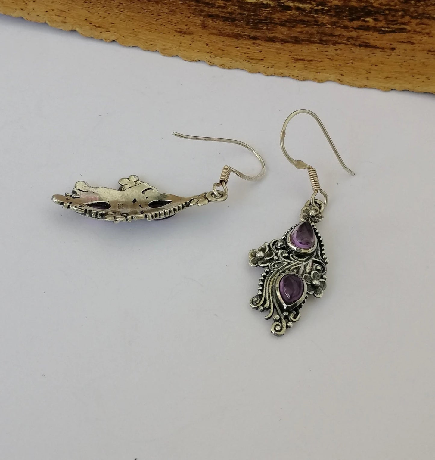 Amythest & Sterling Silver Paisley Earrings