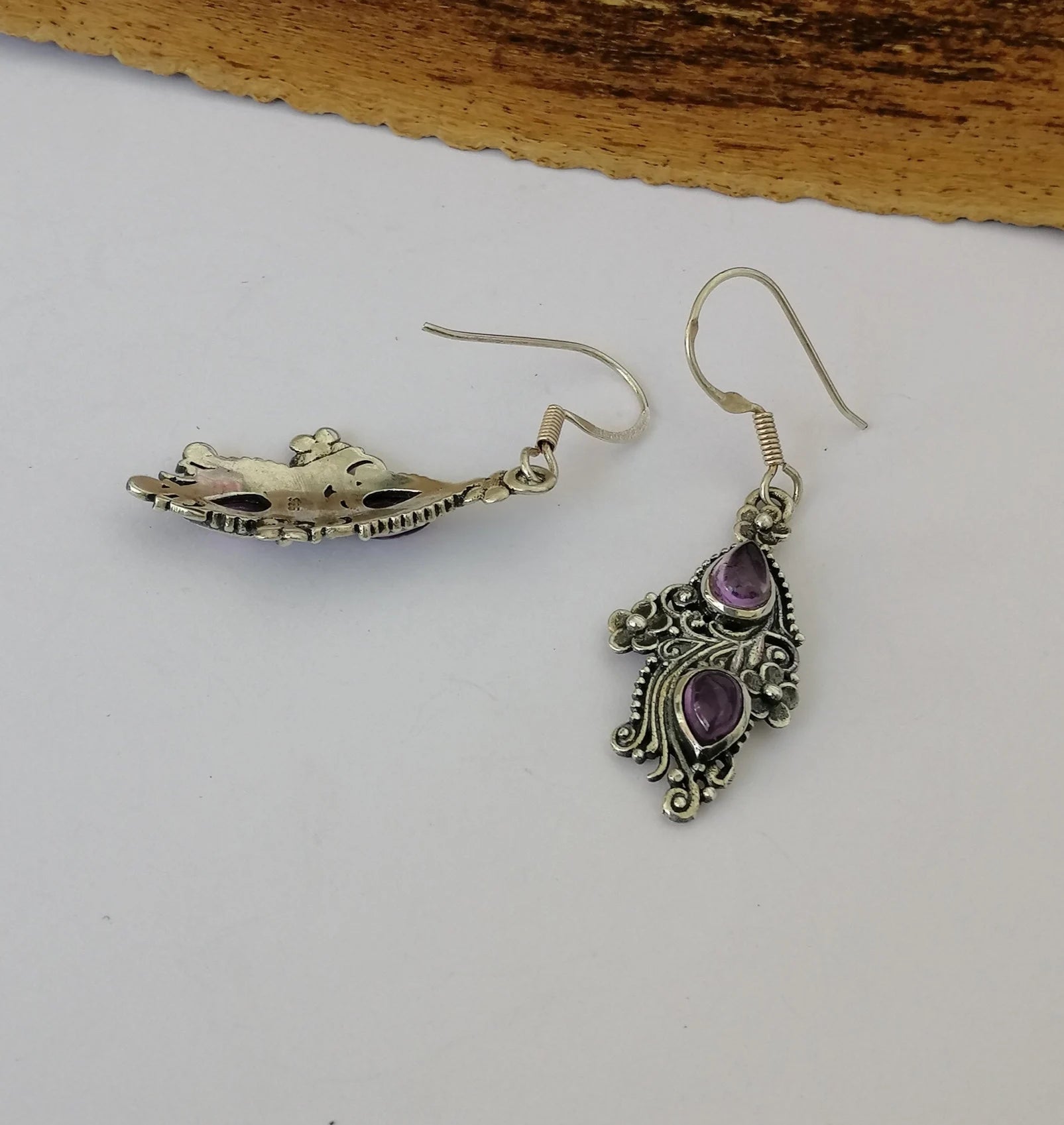 Amythest & Sterling Silver Paisley Earrings