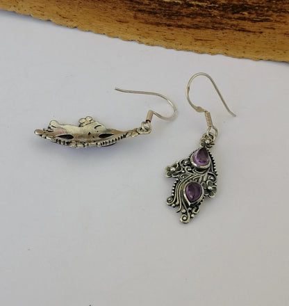 Amythest & Sterling Silver Paisley Earrings