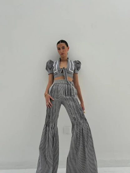 Dina’S Pants Stripe Bkack & White