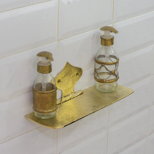 Hammered Solid Brass Floating Shelf, Bathroom Bottle Holder, Wall Mount Shelf Brass, Shampoo Hanger