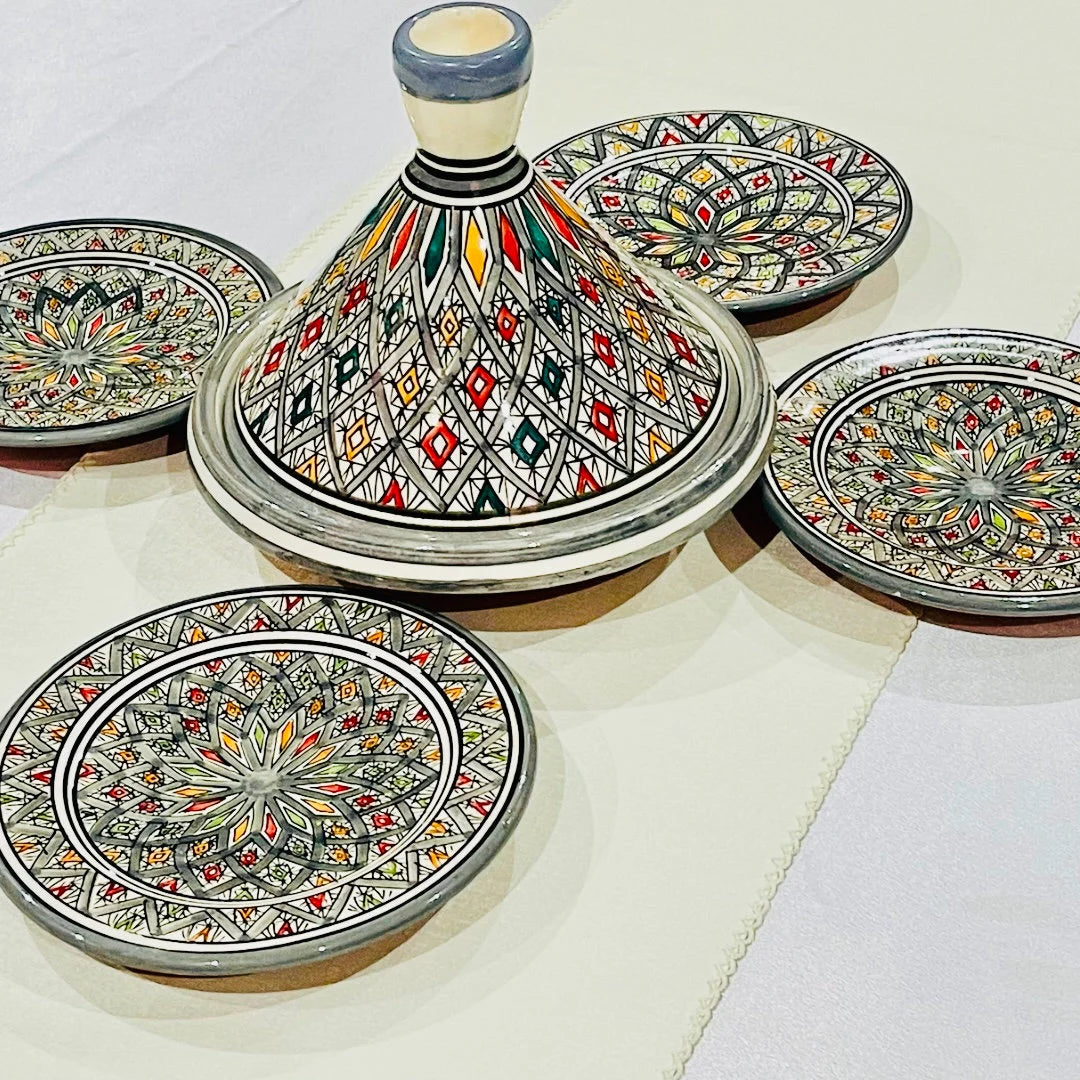 Set of Tagine and Plate Collection, Handmade Plates &Dining Essentials, Handcrafted Ceramic Tagine, Unique Plates, Tableware, Moroccan Flair